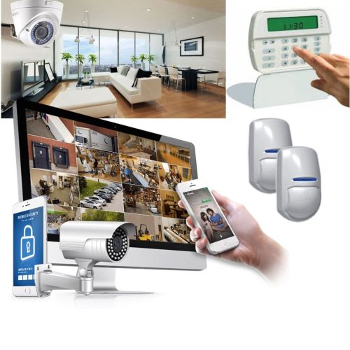 Diferentes sistemas de seguridad de intrusión, CCTV y control de accesos con imágenes de videovigilancia en ordenador y móvil